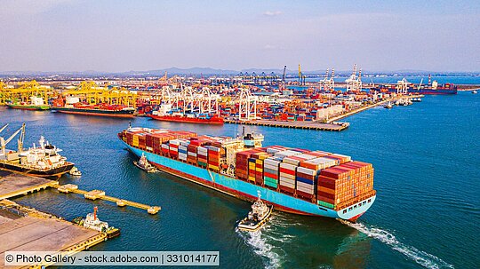 Container ship in a port