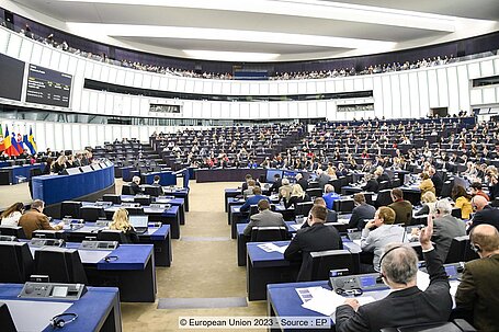 View of the plenary chamber of the EU Parliament during the vote on 17 January 2023.