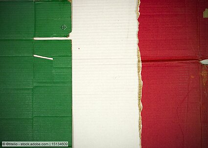 Italian flag painted on corrugated cardboard