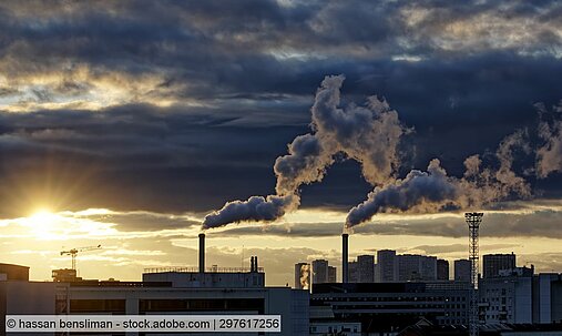 smoke stacks in the sunset, representative image waste incineration