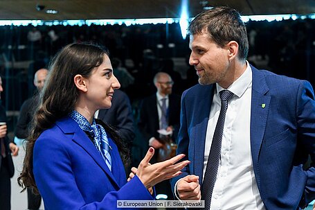 Romina Pourmokhtari (Minister for Climate and the Environment, Sweden) and Petr Hladík (Minister for the Environment, Czech Republic) at the EU Environment Council meeting on 20 June 2023.