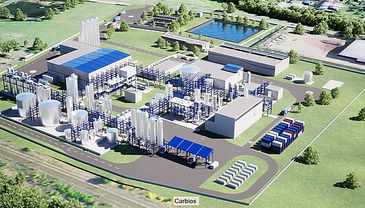 Architect's rendering of Carbios's future "biorecycling" plant in Longlaville in the East of France. 