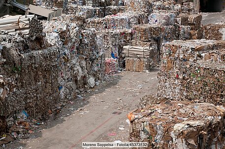 recovered paper yard with paper bales