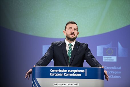  Virginijus Sinkevicius, European Commissioner for Environment, at the press conference on measures against misleading environmental claims on 22 March 2023