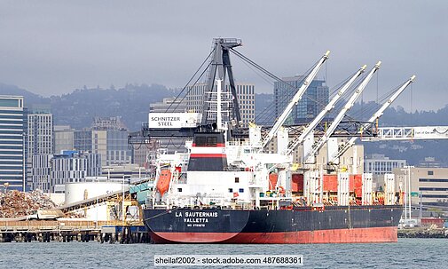 Bulk carrier being loaded at Schnitzer Steel's site in the port of Oakland, California. 