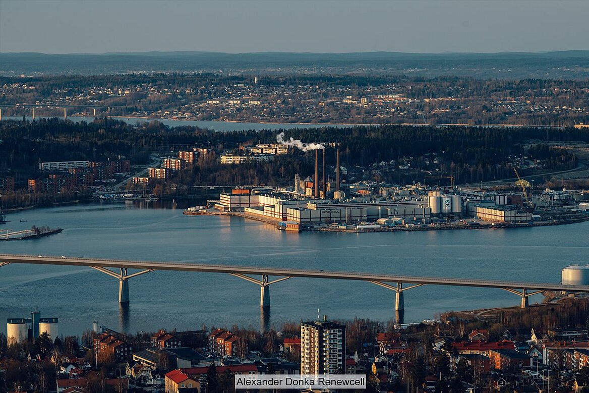 Aerial view of Renewcell's facility at SCA's Ortviken site in Sundsvall, Sweden