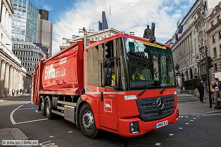 Waste collection vehicle in Biffa livery in London