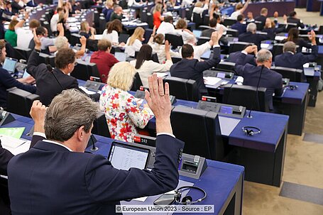 Members of the European Parliament vote in the plenary session held on 12 July in Strasbourg