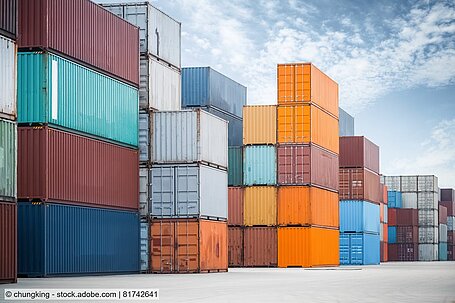 Stacked containers in a yard