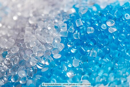 Stock photo of clear and light blue plastic pellets