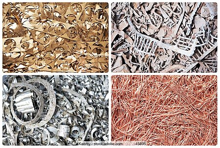 image divided into four fields showing different non-ferrous scrap metals