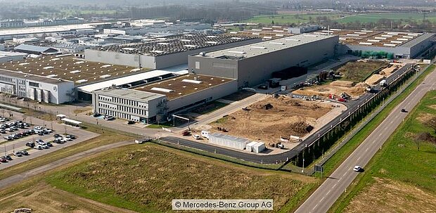 Aerial view of the Mercedes-Benz AG factory premises in Kuppenheim.