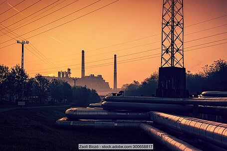Heat and power generation at an energy from waste plant; stock image