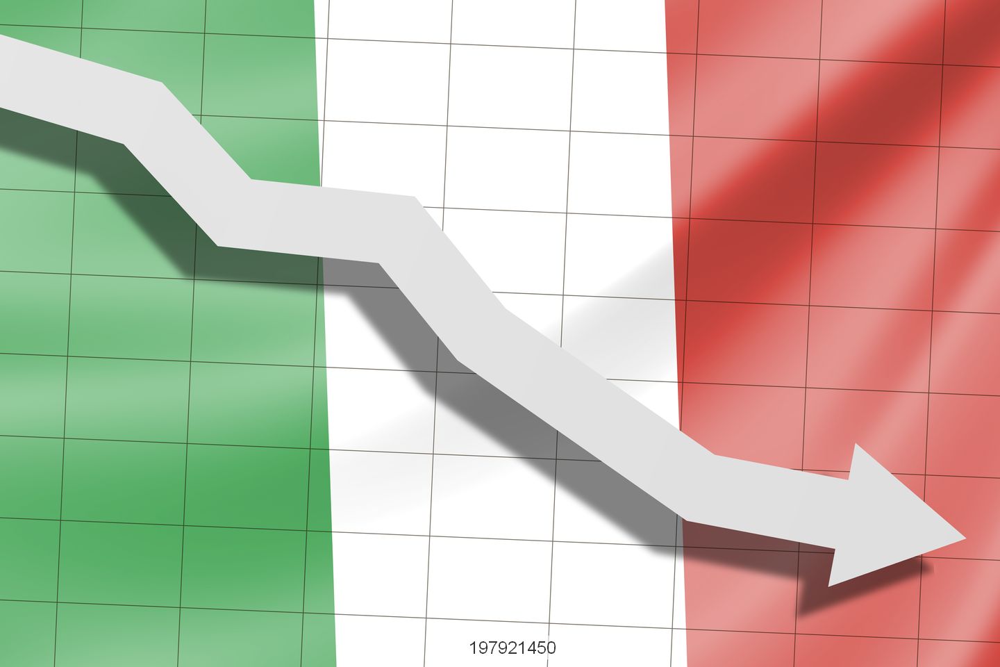 Graph pointing downward with the Italian flag as background