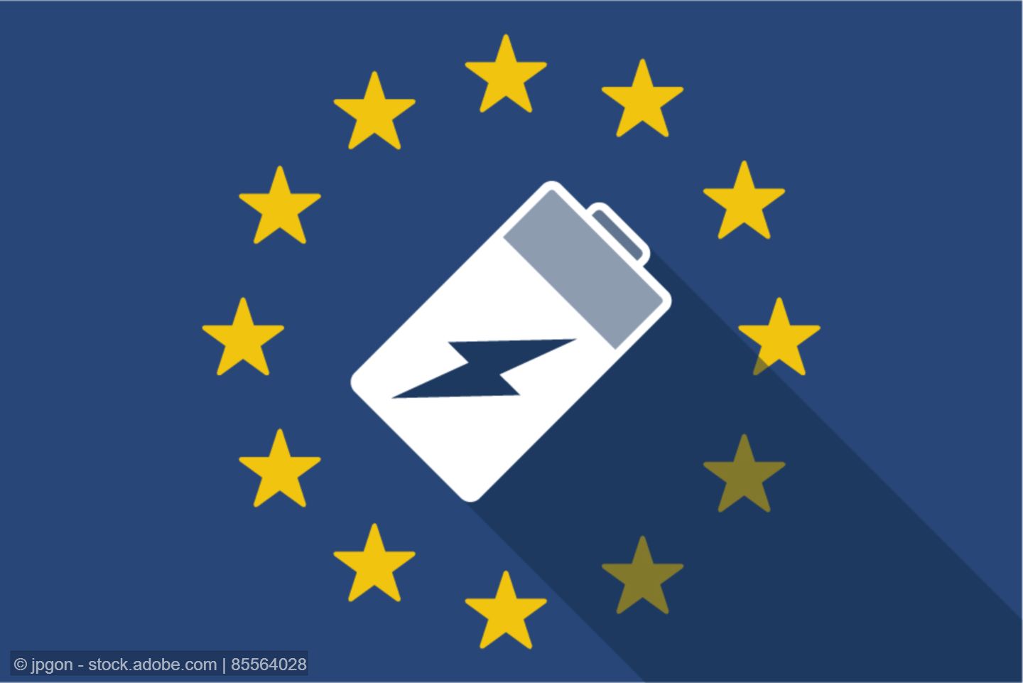 battery symbol against the backdrop of an EU flag