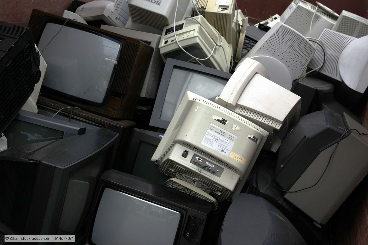 Piled CRT monitors