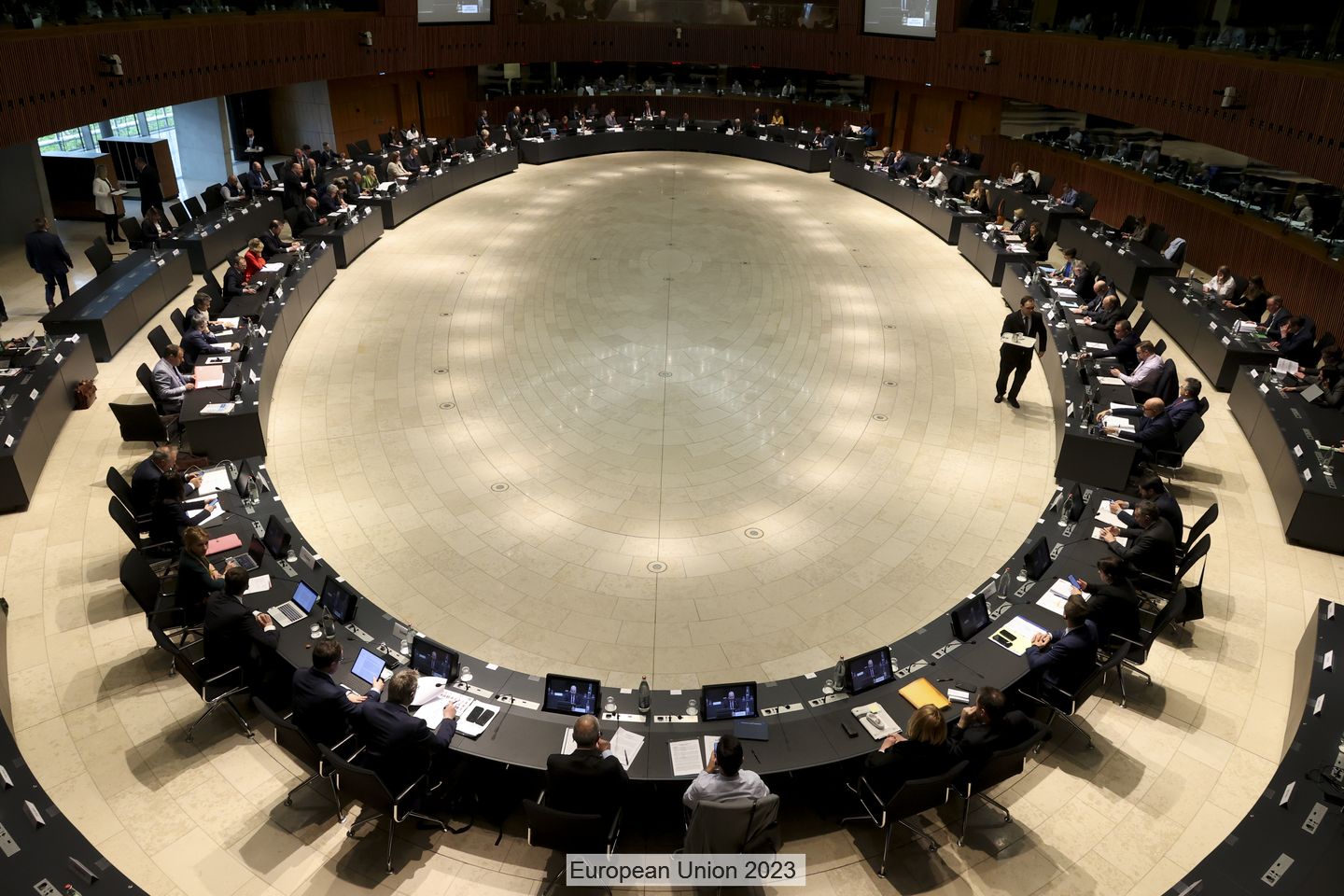 Overhead view of Agriculture and Fisheries Council meeting in Luxembourg on 25 April 2023