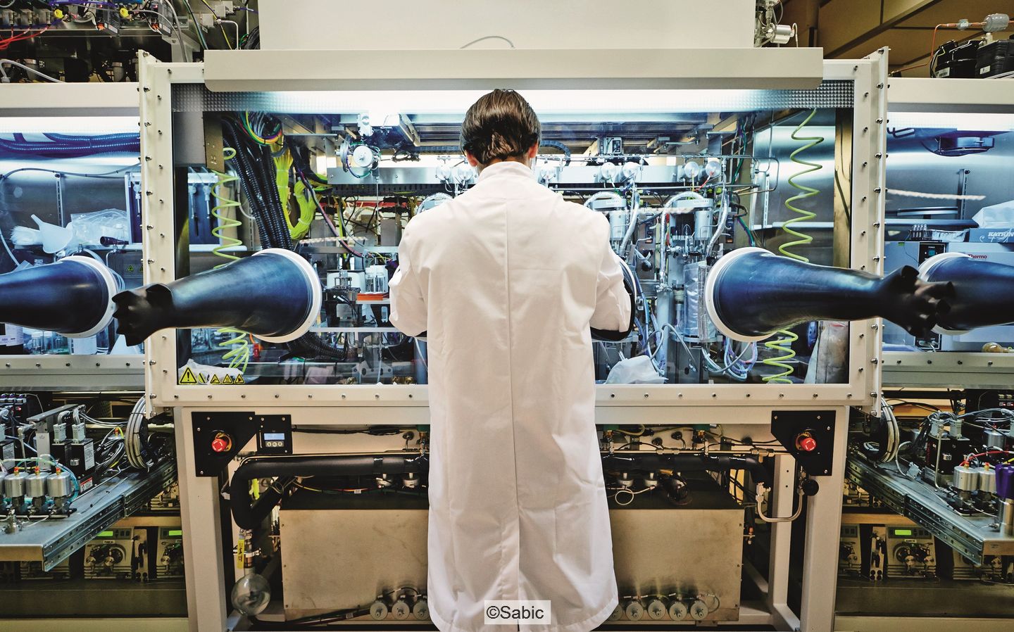 Employee at a fume hood at Sabic's research facility in the Netherlands