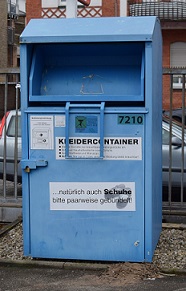Blue textiles bank at the side of a German street