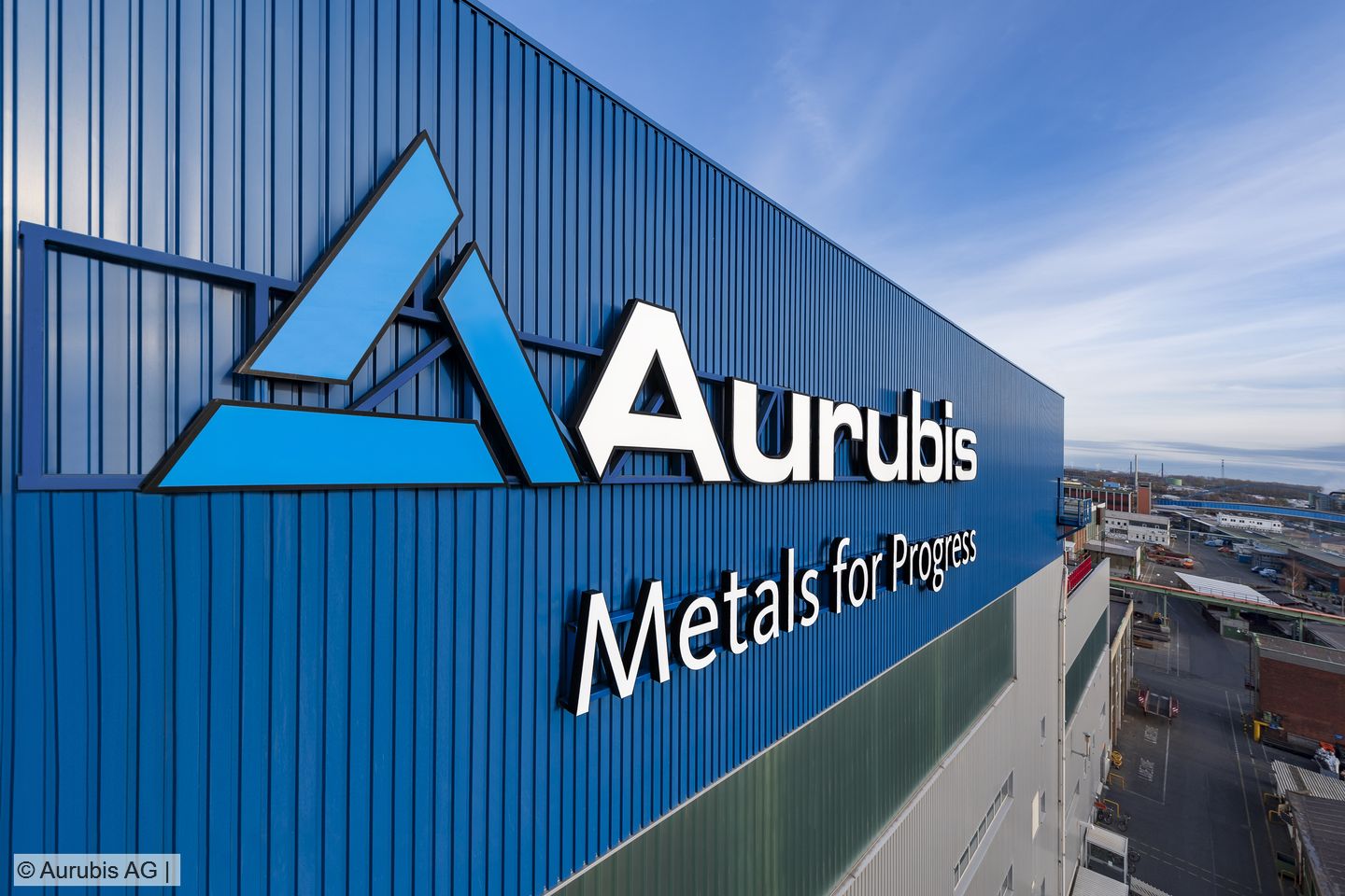 Building with Aurubis's logo at the company's site in Hamburg, Germany  
