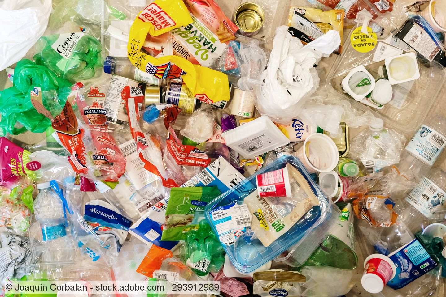 Mixed post-consumer plastic packaging waste including bottles, tubs, pots, trays and films.