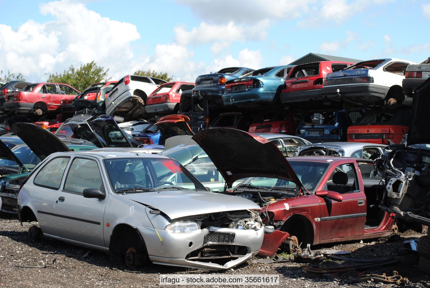 Scrap yard with end-of-life cars
