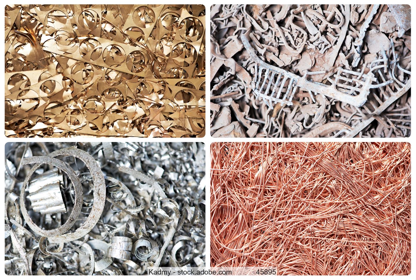 image divided into four fields showing different non-ferrous scrap metals