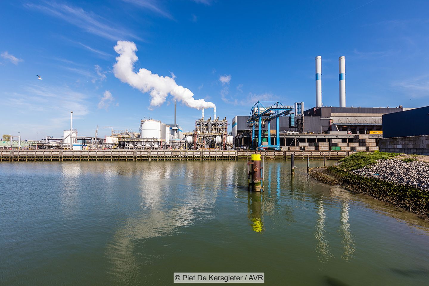 View of AVR's Rozenburg waste incineration plant in the port area of Rotterdam