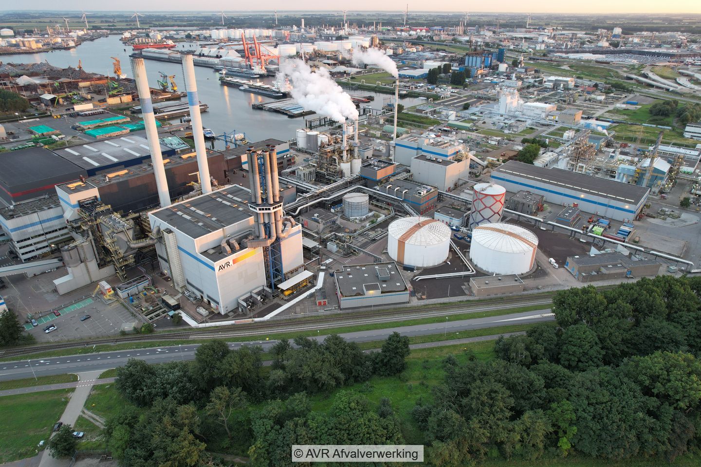 Areal view of AVR's site in Rozenburg near Rotterdam prior to a major fire which occurred in September 2023.