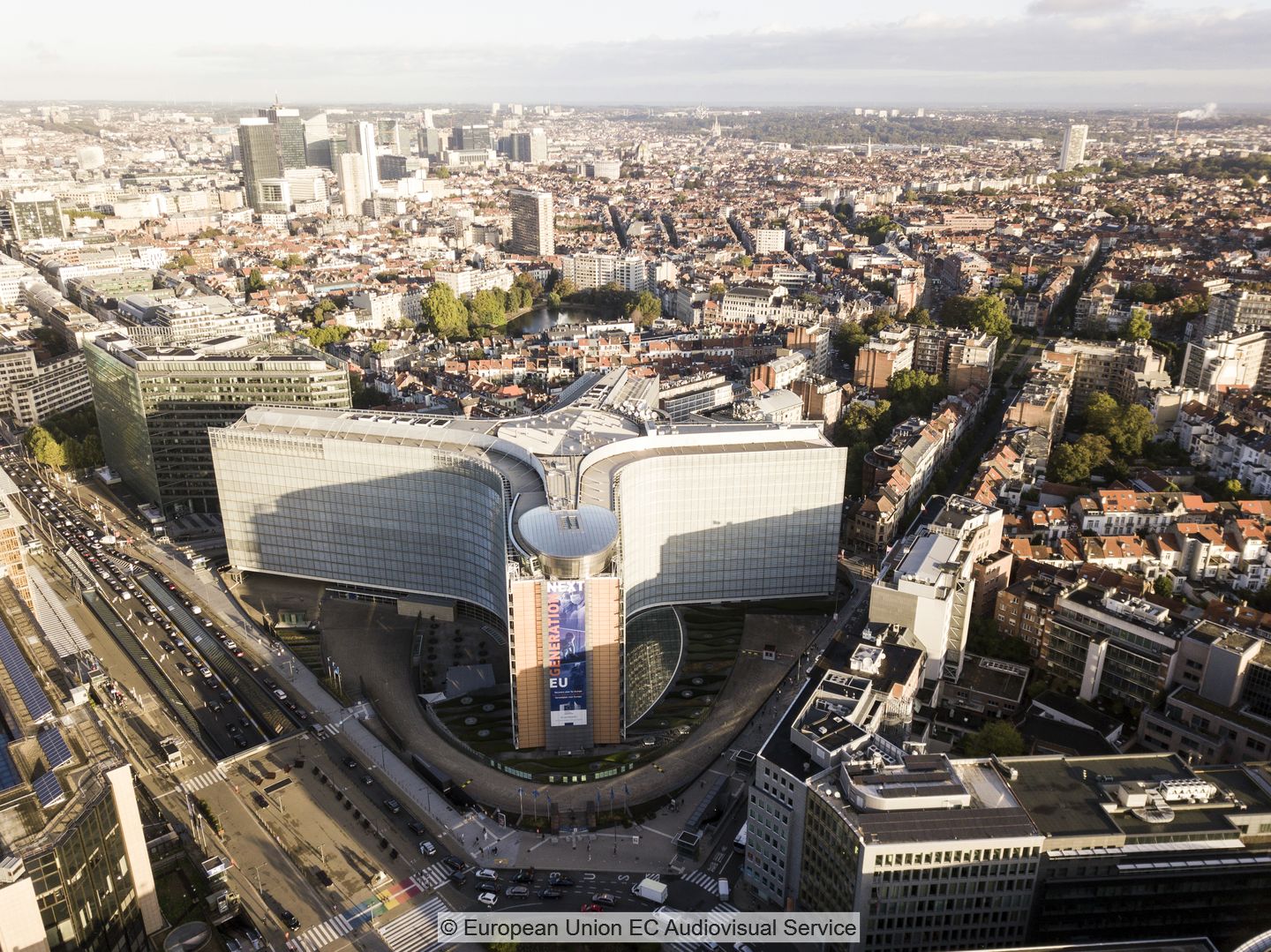 Aerial view of the EU Commission's headquarters, the Berlaymont building in Brussels.