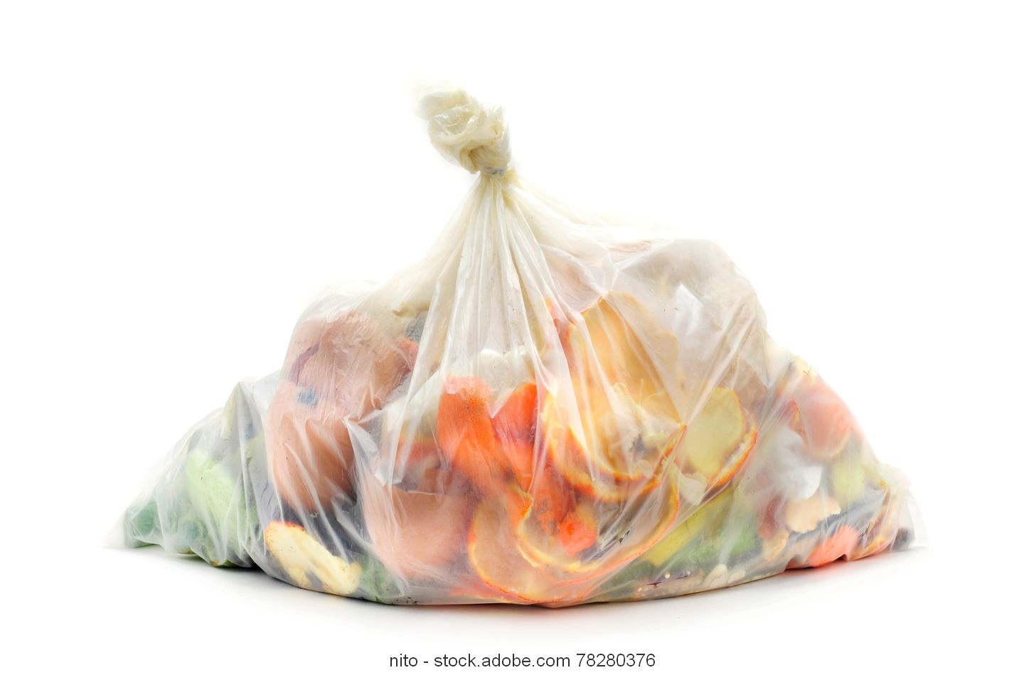 Mixed organic waste in a biodegradable plastic bag