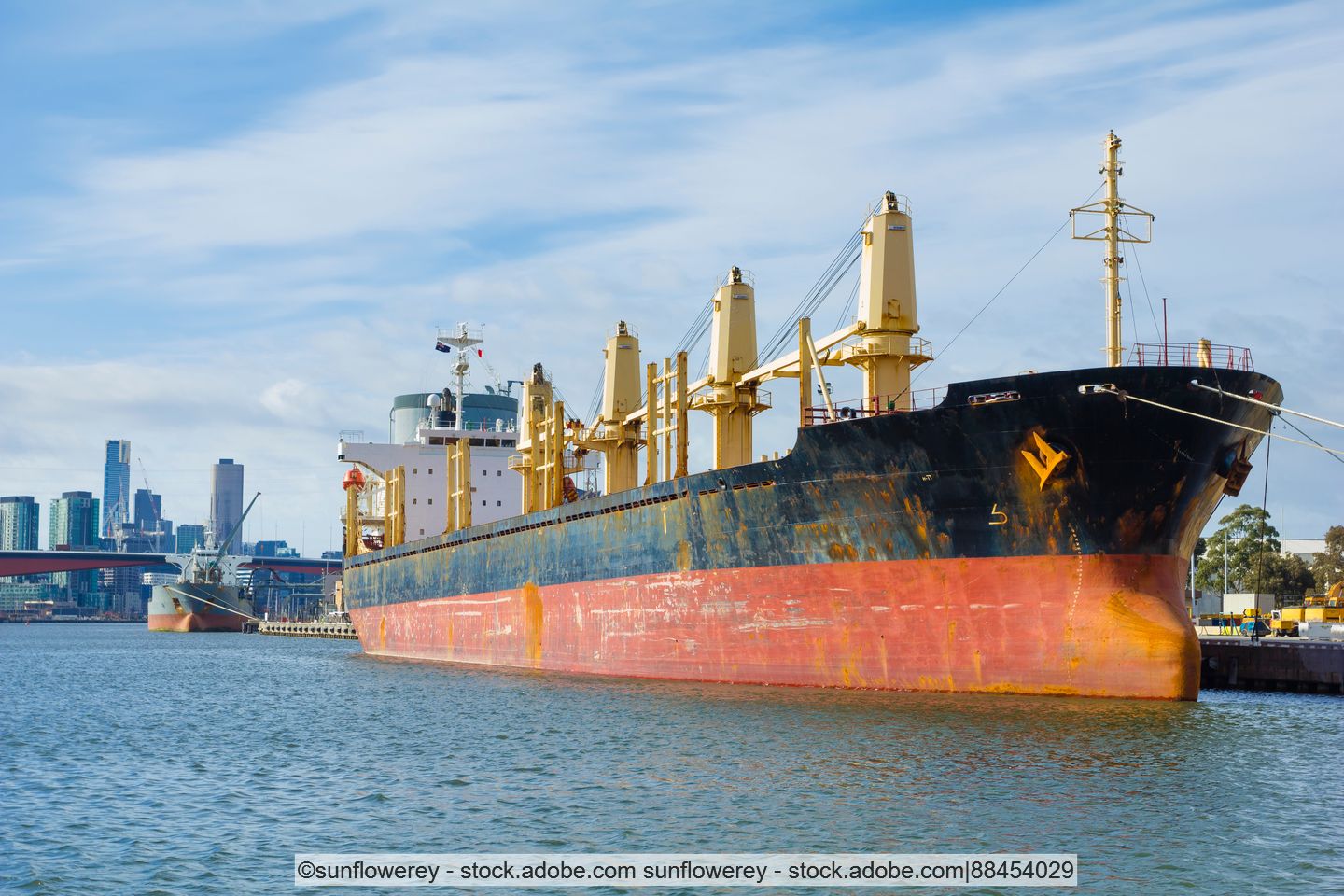 Large bulk carrier in the port of Melbourne