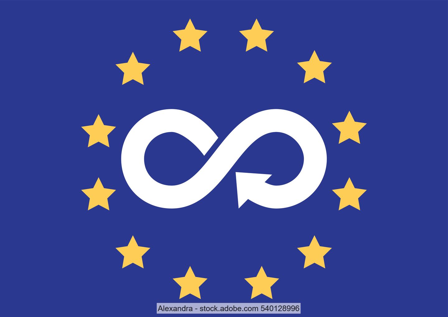 EU stars circle with circular economy symbol in the centre