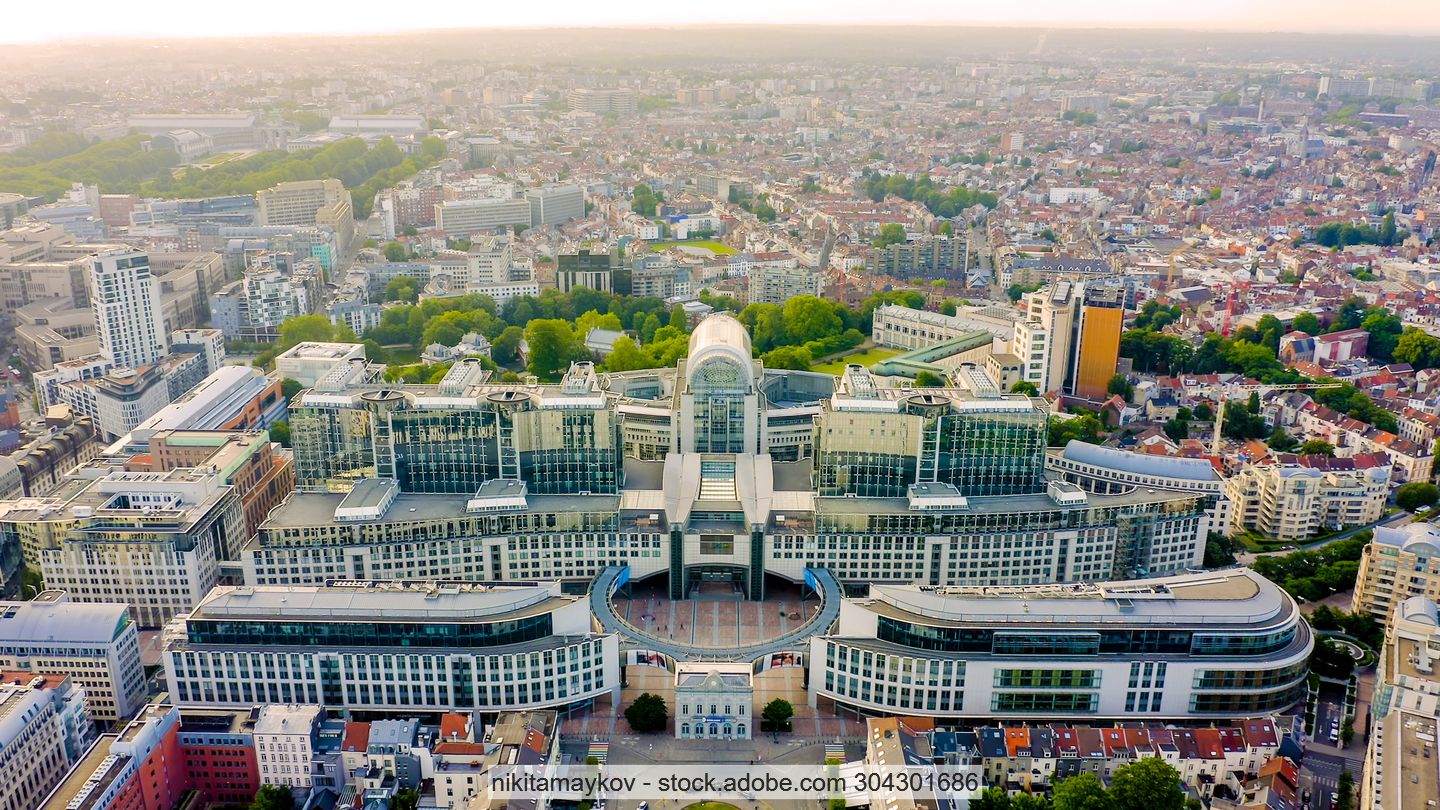 Aerial view of the European Parliament buildings in Brussels