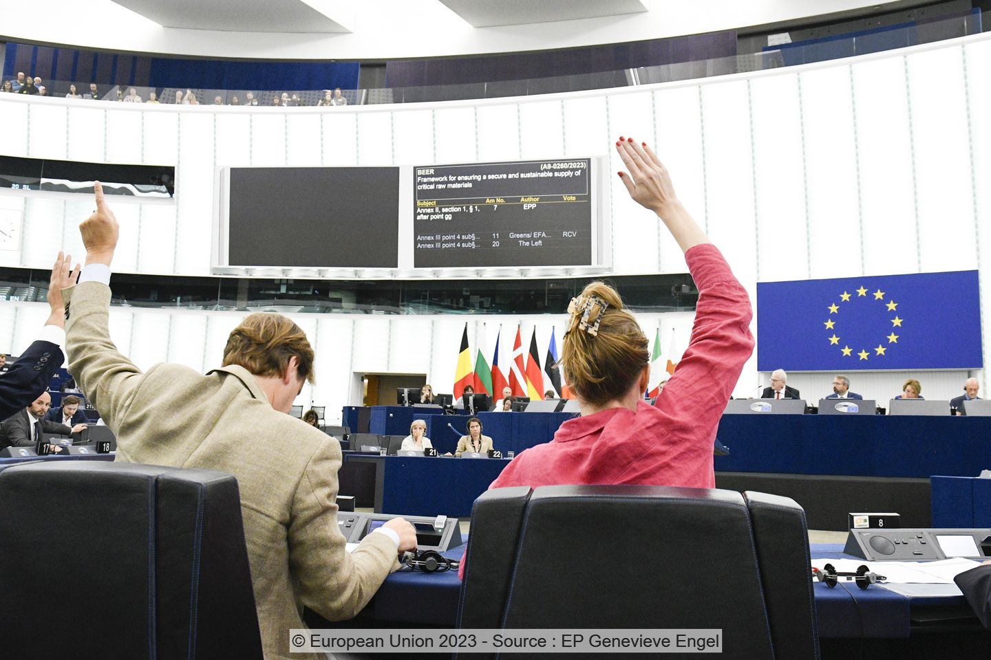 Plenary vote on the Critical Raw Materials (CRM) Regulation in the European Parliament in Strasbourg on 14 September 2023.