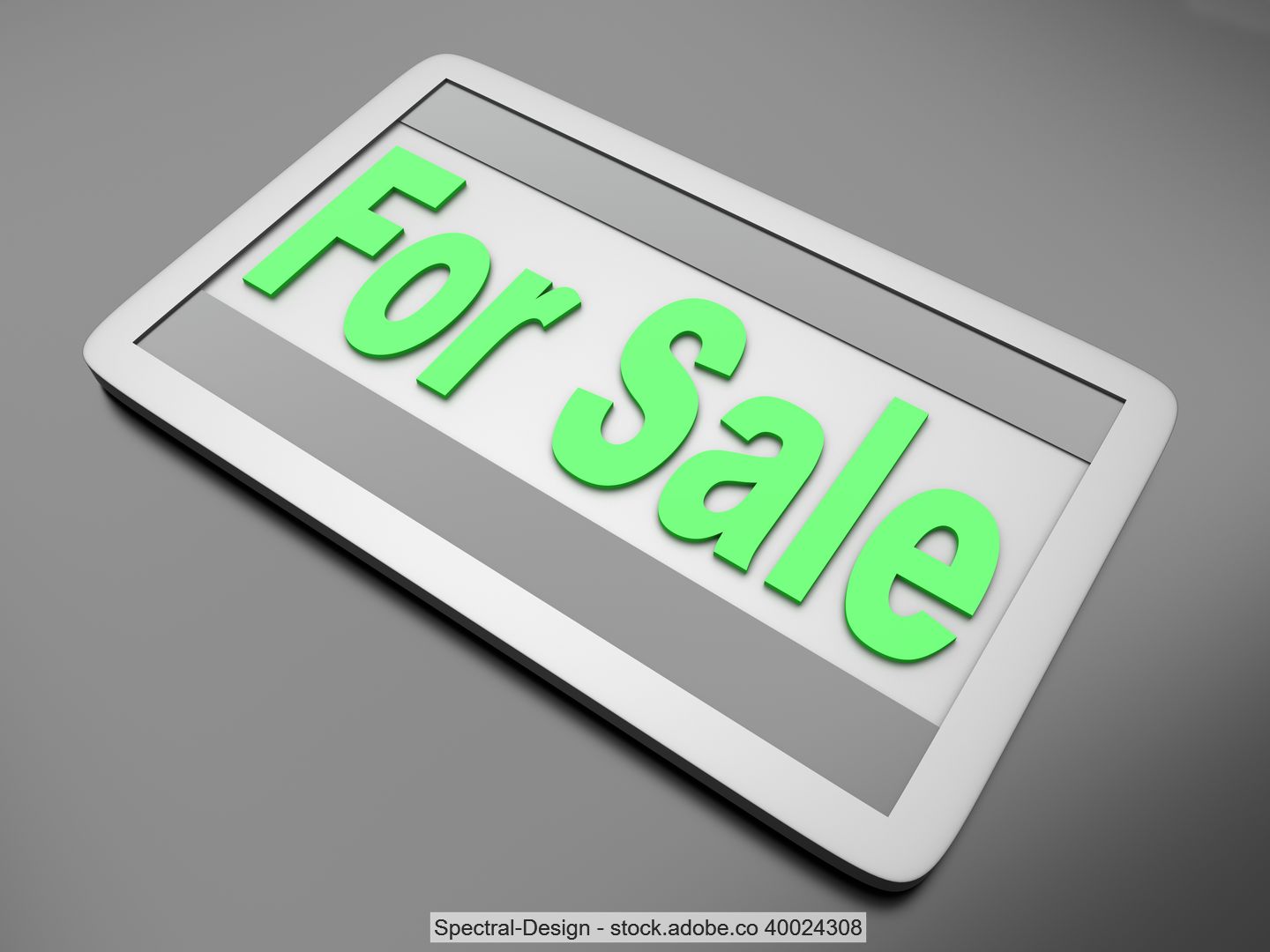 Stock image of a grey and white "For Sale" sign