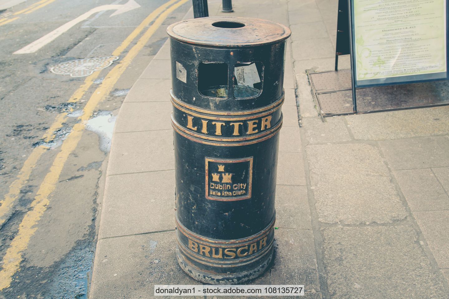 Waste bin on a pavement in Dublin
