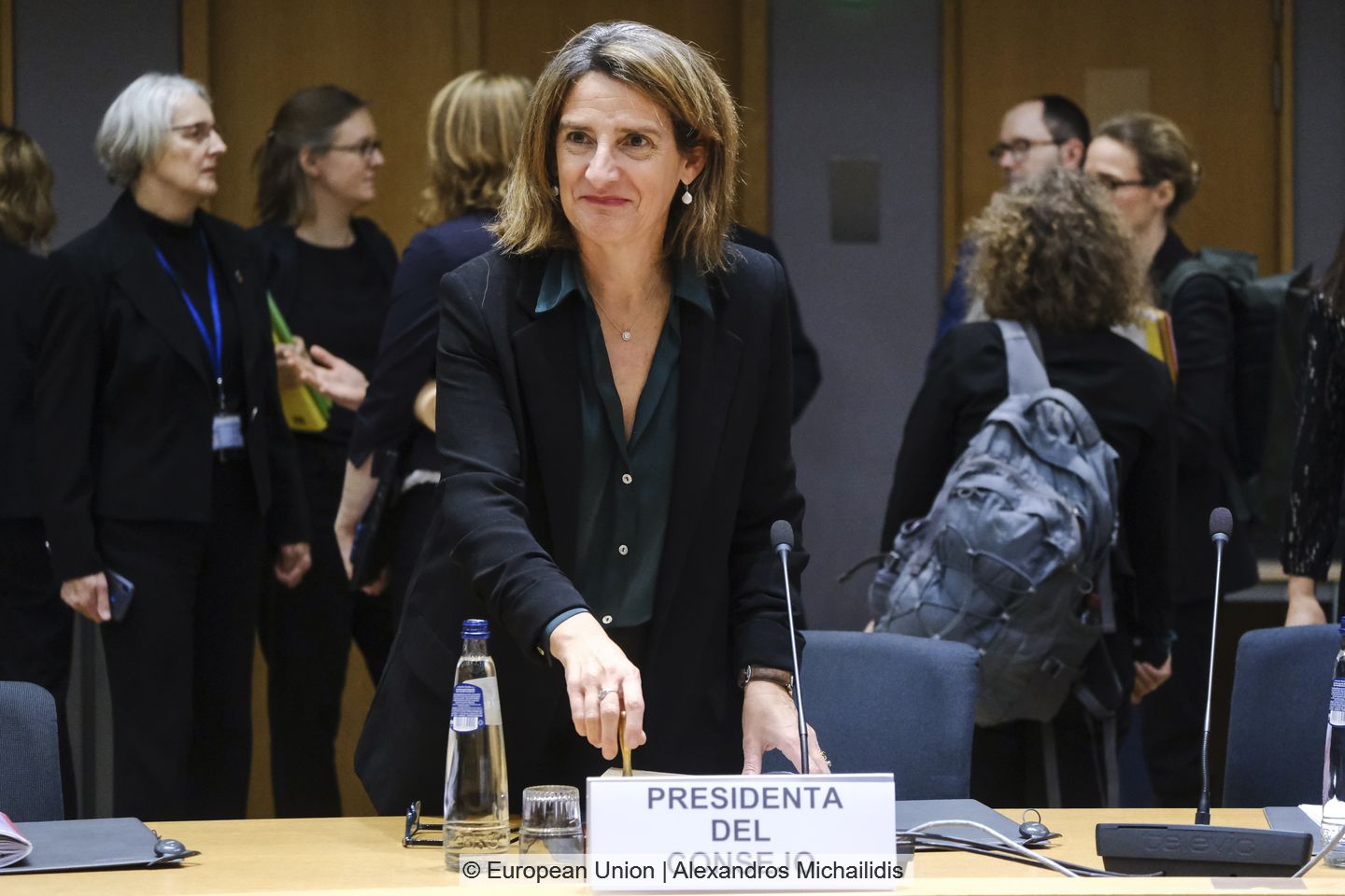 Teresa Ribera Rodriguez, Third Deputy Prime Minister and Minister for the Ecological Transition and the Demographic Challenge, Spain, chairing the EU Environment Council meeting on 18 December 2023.