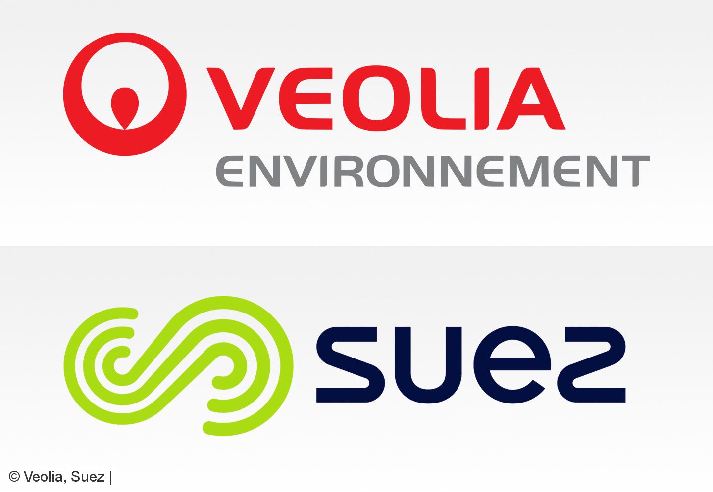 Image combining the logo of Veolia in its upper half and the logo of Suez in the lower half. 